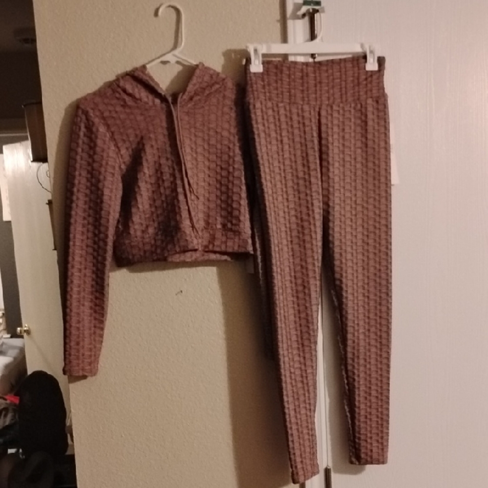 Textured Brown Leggings and Hoodie Set
